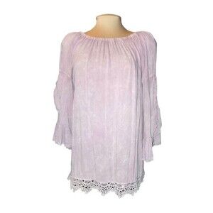 Altar'd State Pink Distressed Ruffled Sleeve Lace Edged Blouse Size M